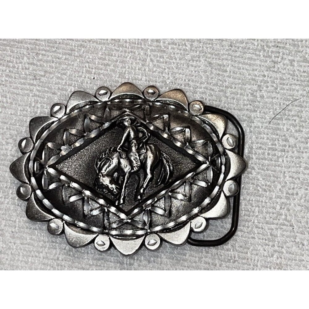 Vintage 1996 Great American Belt Buckle Co Solid Pewter Rodeo Rider Bronco 4286